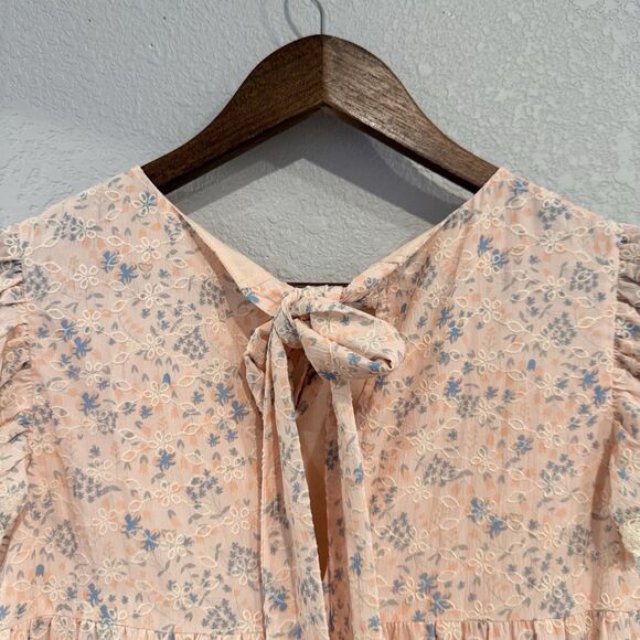 Free the Roses Orange Eyelet Tiered Embroidered Midi Dress Size Small Floral - Picture 5 of 13